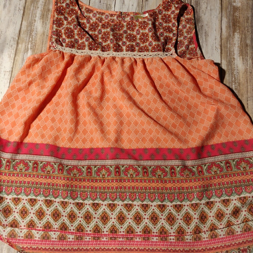 Anthropologie Orange and Pink Patterned Blouse